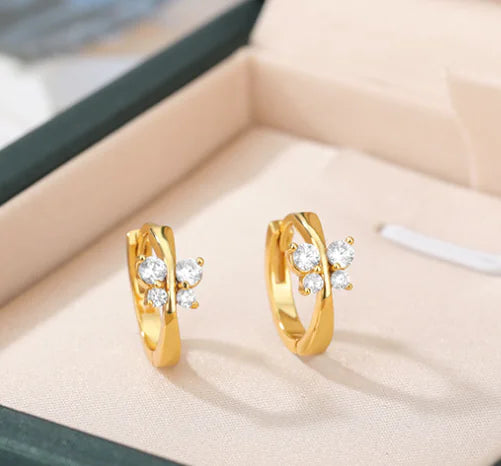 18K Gold-Plated Butterfly Earrings with Zirconia (One Piece)