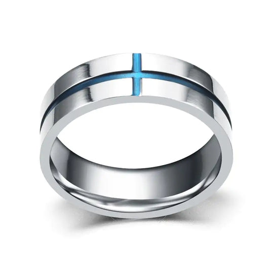 Personalized Blue Cross Stainless Steel Ring