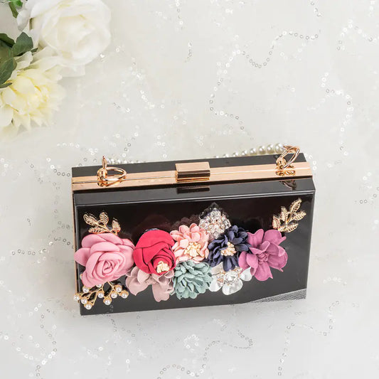 Beautiful Pink Flower Pearl Handbag with Chunky Chain