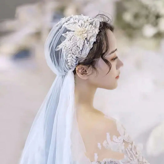 Cute Bride Handcrafted Embroidered Sequin Veil Hat